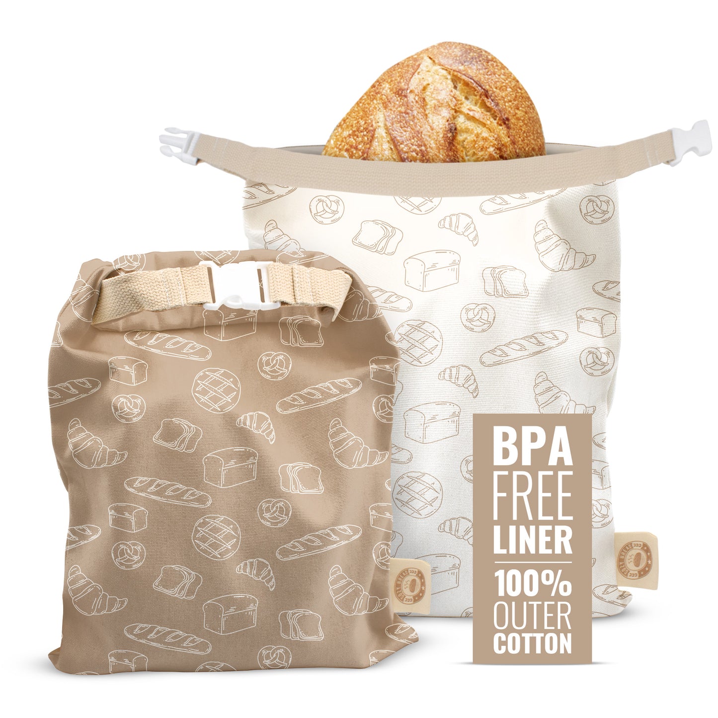 Cozy Bread Reusable Bread Bag Set for Home Bakers | USA Brand | Charming Bread Designs (Bread) - Cozy Bread