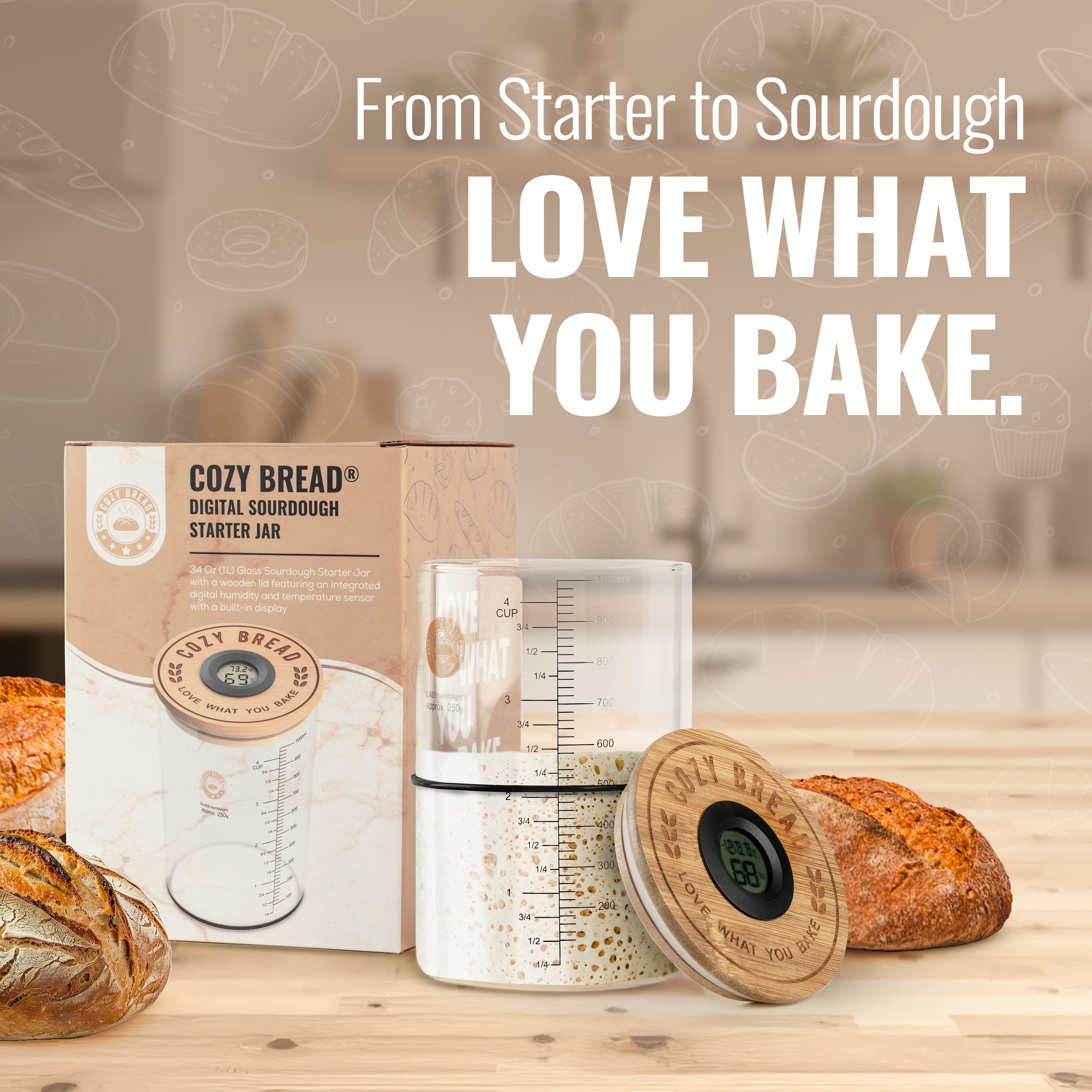 Cozy Bread® Digital Sourdough Starter Jar